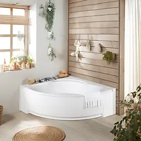 Baignoire d'angle balnéo 140 x 140 cm Giverny + tablier Valentin