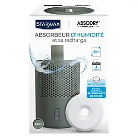 Absorbeur d'humidité compact 25m² vert kaki + 1 tablette 500g Starwax