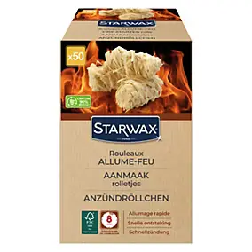 Allume-feu rouleaux pour barbecue et cheminée, 50 pièces allumage rapide Starwax