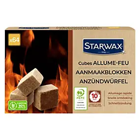 Allume-feu cubes pour barbecue et cheminée, 64 cubes allumage rapide Starwax