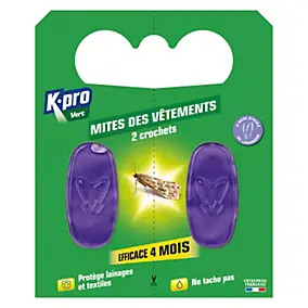 2 crochets anti-mites en gel pour vêtements K.PRO VERT senteur lavande
