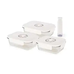 Boîte alimentaire sous vide en verre vendu par 3 + système de pompe Compactor