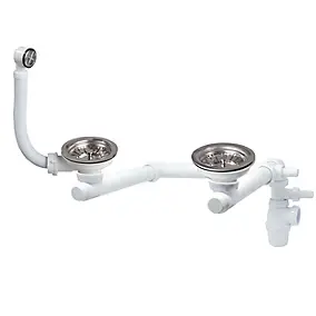 Kit pour évier avec siphon réglable blanc 90mm, bouchon et trop-plein Wirquin