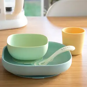 Coffret repas en silicone jaune et vert (4 pièces)