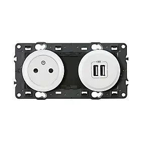 Mécanisme de prise avec terre surface lisse et prise USB Blanc Legrand Céliane
