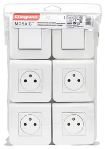 Lot 4 prises avec terre + 2 interrupteurs va-et-vient "Surface Mosaic" blanc