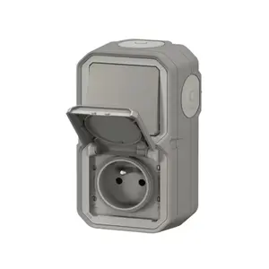Prise de courant avec va-et-vient vertical "Plexo" complet saillie - Gris