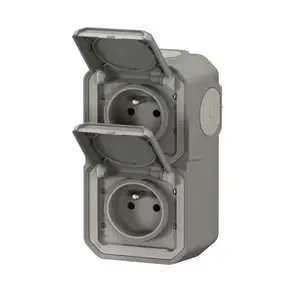 Double prise de courant verticale avec volet "Plexo" complet saillie - Gris