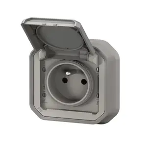 Prise de courant avec volet "Plexo" complet encastré avec griffes - Gris
