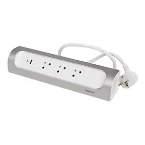 Multiprise 3 prises + 1 x USB-A + 1 x USB-C Legrand blanc et aluminium 1 m