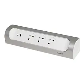 Multiprise 3 prises + 1 x USB-A + 1 x USB-C Legrand blanc et aluminium