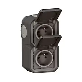 Double prises 2 pôles avec terre verticales Legrand Plexo anthracite en saillie