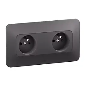 Double prise de courant avec terre horizontale Neptune 16A noir, bornes automatiques, Legrand