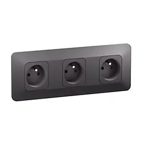 Triple prise de courant avec terre horizontale 16A Neptune noir, bornes automatiques, Legrand