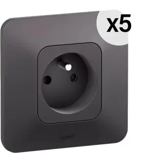 Lot de 5 prises de courant encastrables 2P+T noir mat NEPTUNE IP20