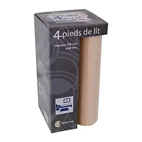 Pied de lit cylindre en hêtre H.25 x ø 6.8 cm, 4 pièces