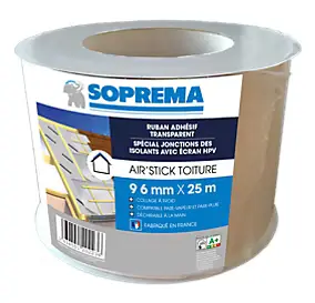 Ruban adhésif AIR'STICK TOITURE 96mmx25m pour isolants minces Soprema