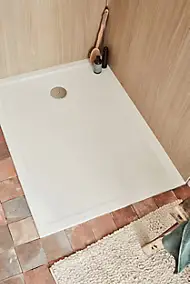 Receveur de douche L.120 x l.90 cm en grès cérame émaillé, blanc, bonde à gauche, Jacob Delafon Edgar