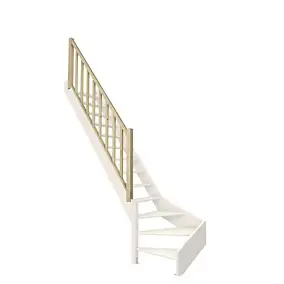 Rampe pour escalier 1/4 tournant, balustre rectangle en sapin, Kordo Normandie