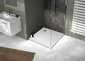 Receveur de douche carré 90 x 90 cm, blanc mat effet pierre, Allibert Mooneo