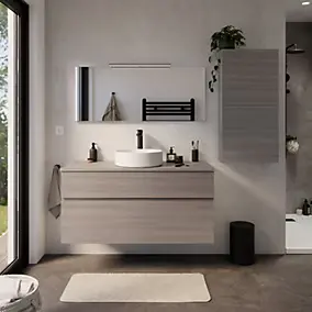 Meuble sous vasque l.120 cm, effet chêne clair, 2 tiroirs, Calao