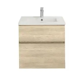 Meuble sous vasque l.60 cm, effet chêne, 2 tiroirs, Calao