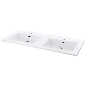 Plan double vasque en résine blanc l.120 cm, Pamili