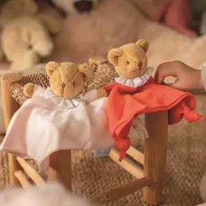 Doudou plat avec Hochet Ours Rose poudré