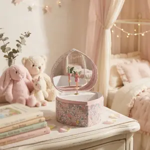 Boîte à bijoux musicale Cœur Princesse-Fleurs-Fée