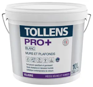 Peinture bicouche murs et plafonds intérieure Pro+ acrylique velours blanc 10 L