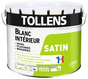 Peinture bicouche murs, plafonds et boiseries intérieure acrylique satin blanc 10 L