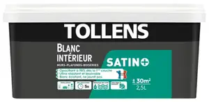 Peinture monocouche murs et plafonds intérieure acrylique satin blanc 2.5 L
