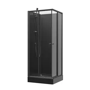Cabine de douche carrée 80 x 80 cm noire mate portes coulissantes réversible