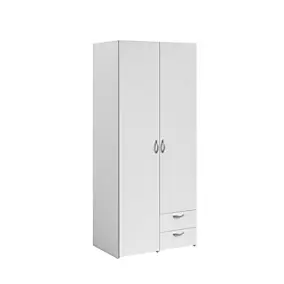 Armoire penderie 2 portes 2 tiroirs blanc l. 80,7 x H. 185 x P. 51,3 cm Daily