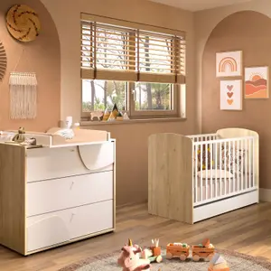 Duo Lit 60x120 cm et Commode 3 tiroirs Châtaignier naturel Basile