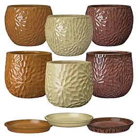 Assortiment pot rond, cuvier et soucoupe en terre cuite coloris assortis Deroma Sunlight