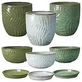 Assortiment pot rond, coupe et soucoupe en terre cuite coloris assortis Deroma Bocage