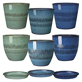 Assortiment pot rond et soucoupe en terre cuite coloris assortis Deroma Incas