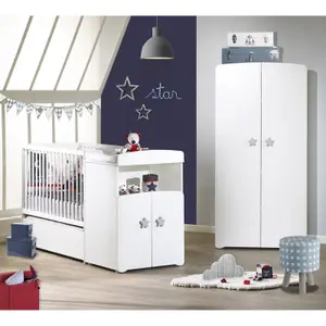 Lit bébé combiné évolutif New Basic Boutons étoile gris (60 x 120 cm)