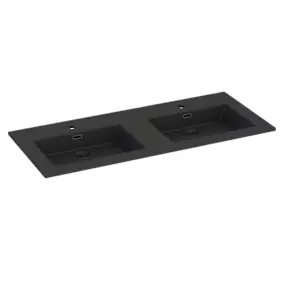 Plan double vasque noir mat en résine l.120 cm, Pamili