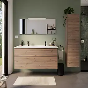 Meuble sous vasque l.120 cm, effet chêne artisan, 2 tiroirs, Calao