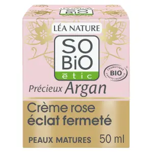 SO BIO ETIC Précieux Argan Crème rose éclat fermeté à l'huile d'argan bio, huile de camélia bio et collagène végétal peaux matures 50ml