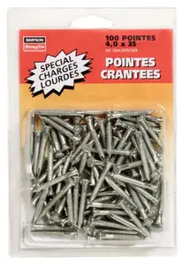 100 pointes crantées annelées électrozinguées - 4 x 35 mm