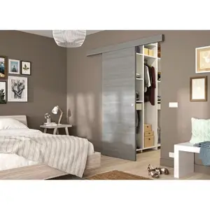 Kit porte intérieure coulissante + rail alu 83 cm "BRAZIL" grise