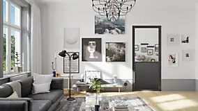 Bloc Porte Contemporain H. 204 X 93 X 3 cm cadre en aluminium noir et verre transparent Poussant Gauche