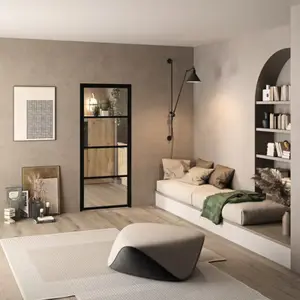 Bloc porte intérieure loft OPTIMUM noir, aluminium et verre 83 cm poussant gauche