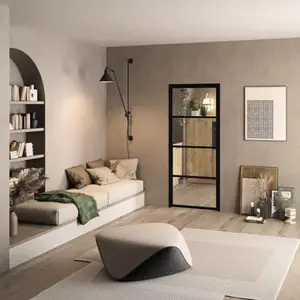 Bloc porte intérieure loft OPTIMUM noir, aluminium et verre 83 cm poussant droit