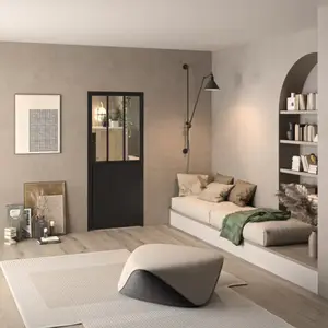 Bloc porte intérieur atelier noir semi-vitrée 83 cm gauche OPTIMUM