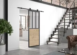 Kit de rail et porte atelier en bois couleur chêne 83 cm