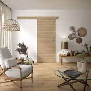 Kit porte coulissante en MDF décor chêne miel avec rail aluminium 204 x 83 cm